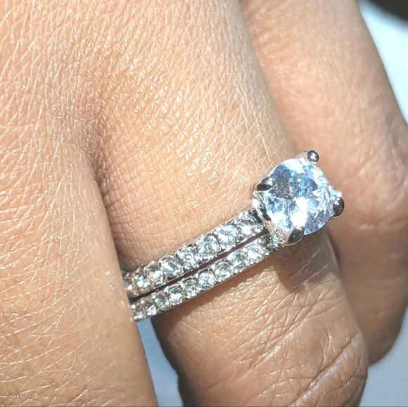 Women's 3 Ct Round Princess Cut Lab-created Diamond Engagement Duo Ring Set Sz 7 - Picture 5 of 17